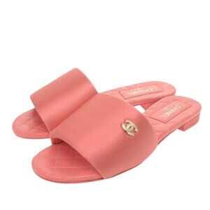 AUTHENTIC CHANEL Flat Sandals Pink Satin LTJ777-011226